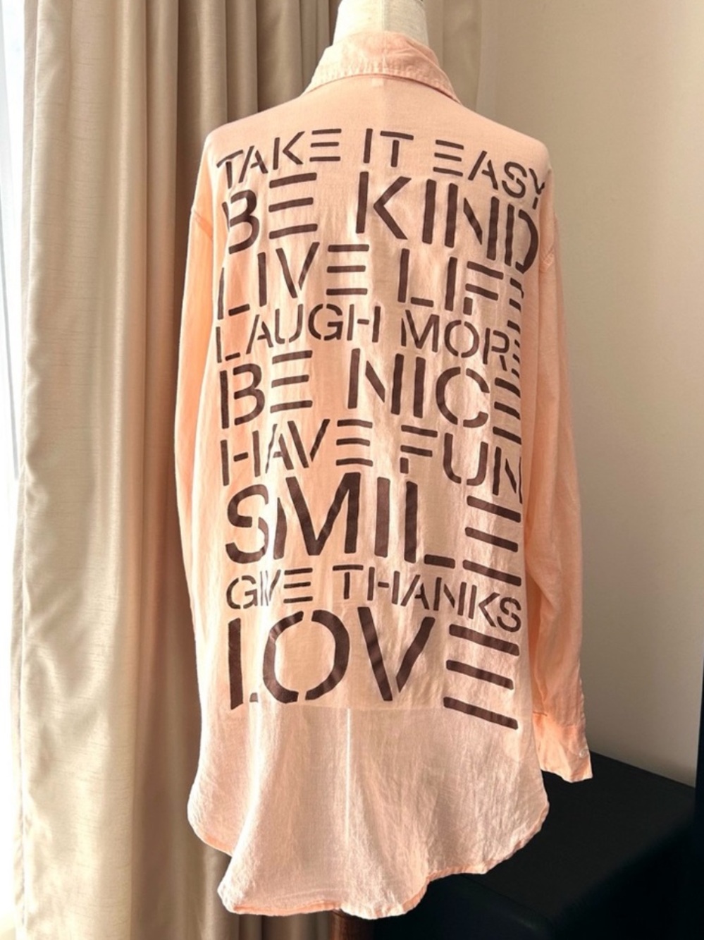 Sundry Light Pink Button-Down Shirt with Positive Message Back - Picture 5 of 7